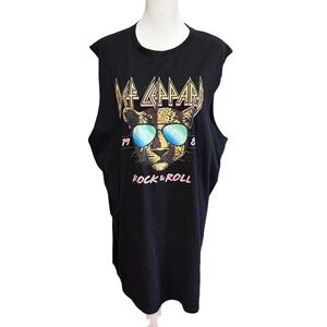 Def Leppard Rock and Roll Leopard Black Sleeveless Graphic Tank Dress Large